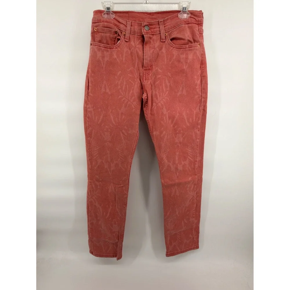 Levi's 511 Slim Jeans Mens 31x32‎ Coral Pink Salmon Tropical Palm Leaf Pattern